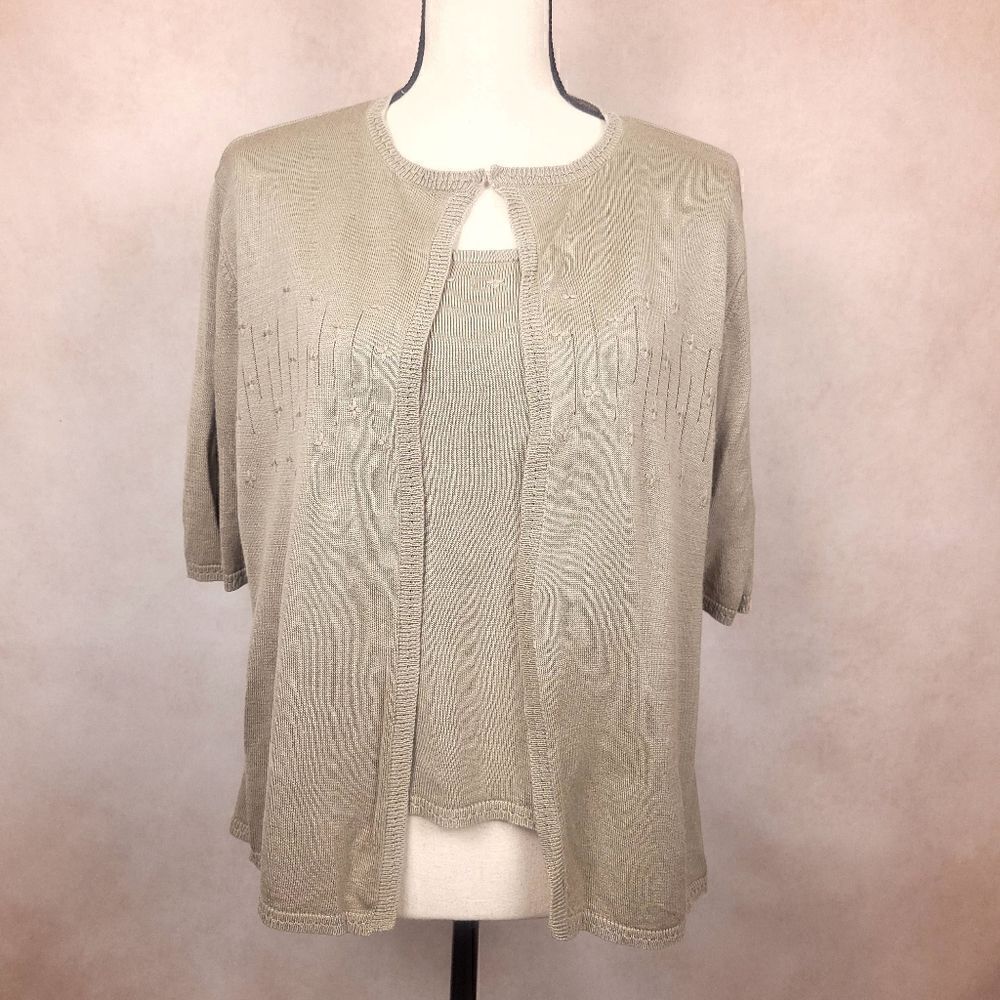 Vintage Norton McNoughton Beige Knit Blouse Cardigan Size Large